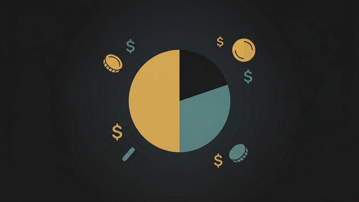 Abstract pie chart illustration representing the 50/30/20 budget rule for beginners with three spending categories