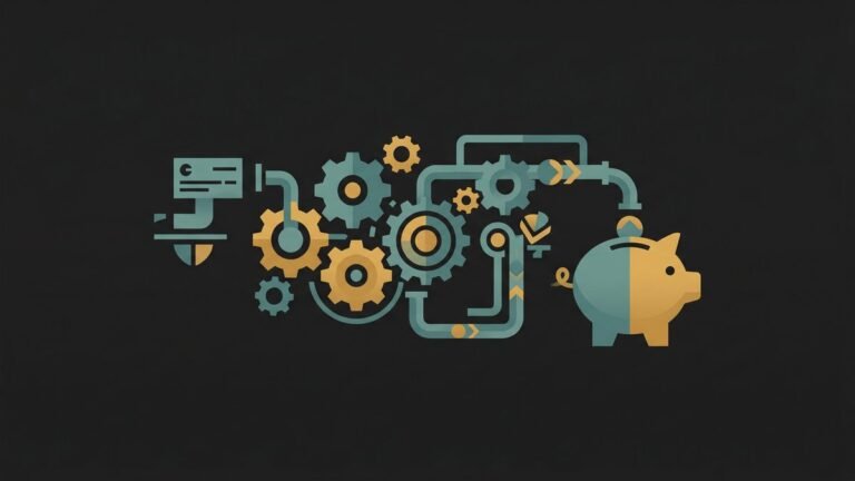 Abstract illustration of gears and piggy bank representing how to automate your finances with a repeatable money system