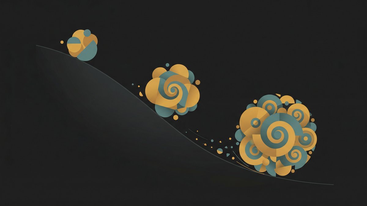 Abstract snowball illustration showing compound interest explained through exponential growth over time