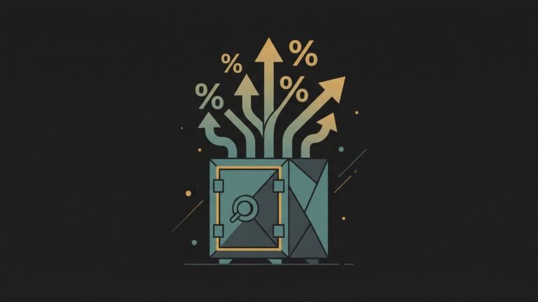 Abstract safe with growing percentage arrows illustrating high-yield savings account benefits and higher interest rates for beginners