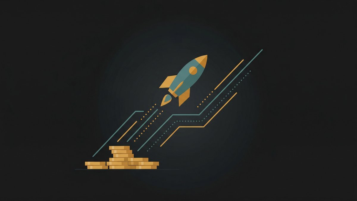Abstract rocket launching from coins illustration showing how to invest in your 20s for long-term wealth building