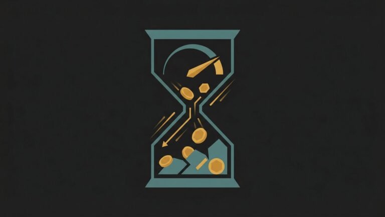 Abstract hourglass with coins flowing through it illustrating how to save money fast with quick strategies that free up cash