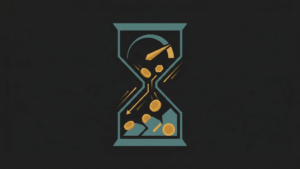 Abstract hourglass with coins flowing through it illustrating how to save money fast with quick strategies that free up cash