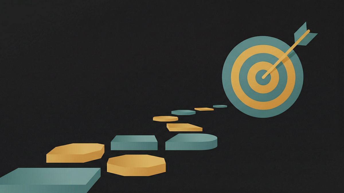 Abstract stepping stones leading to a bullseye target illustrating how to set financial goals and achieve them systematically