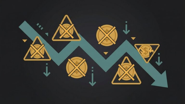 Abstract warning signs and crossed-out coins illustration representing common money mistakes to avoid in your 20s and 30s